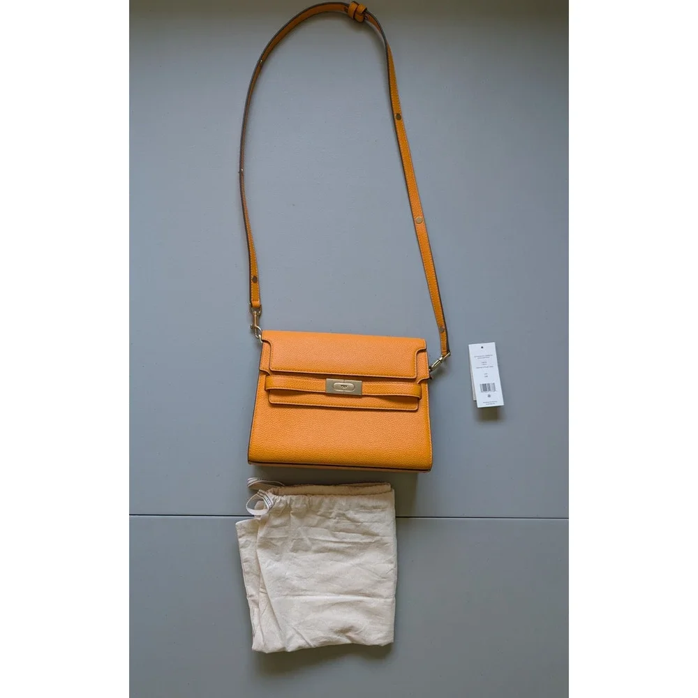 Tory Burch Lee Radziwill Pebbled Shoulder Bag Orange Citrine